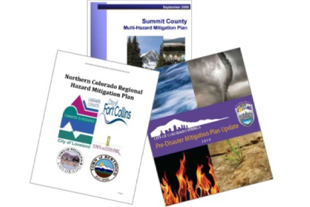 Cover images of the Summit County, Northern
Colorado, and City of Colorado Springs Local Hazard
Mitigation Plans.